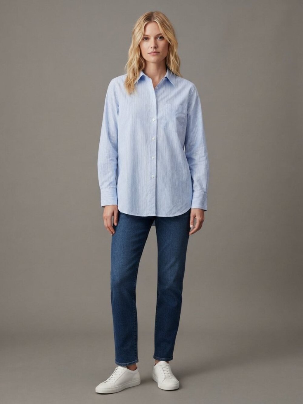 J. Jill Striped Button-Down Shirt Blue White 2X #A4605